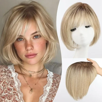 Aplique de Cabelo Humano Ombré Castanho Loiro Bob com Franja Lisboa