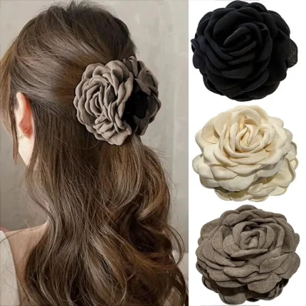 Presilha de Cabelo Flor Rosa em Tecido Francês – Amarante