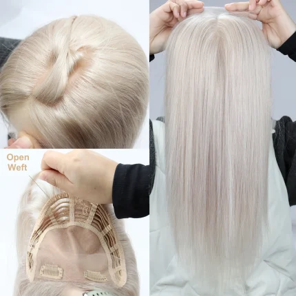 Topper de Cabelo Humano Remy Loiro Platinado 60 com Clipes – Évora