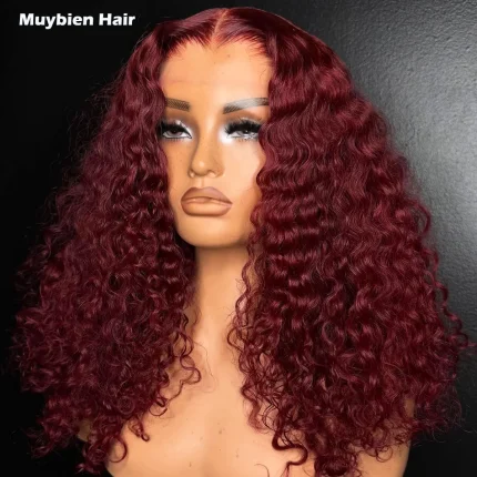 Peruca Cacheada 100% Cabelo Humano Borgonha 5x5 Renda HD – Amarante