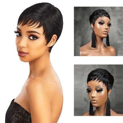 Peruca Pixie Curta Lisa de Cabelo Humano Brasileiro – Évora