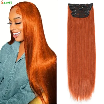Extensão de Cabelo Sintético Liso Laranja com Mechas 24" – Barcelos