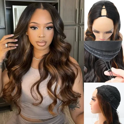 Peruca V com Ondas Corporais e Mechas P1B30 Cabelo Humano – Odivelas