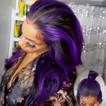 Peruca de Cabelo Humano Roxa Ombré Ondulada 13x6 220% – Porto