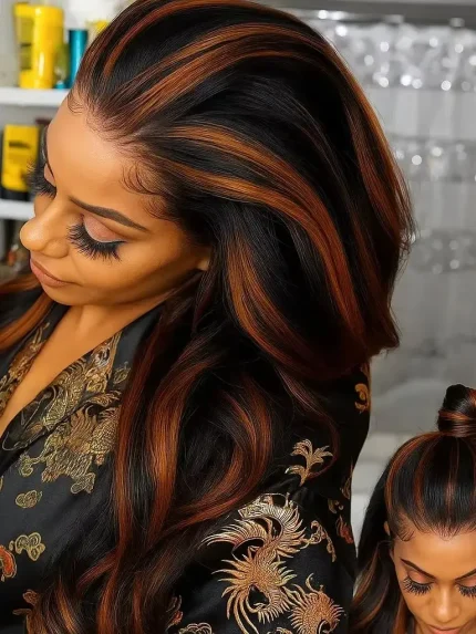 Peruca Cabelo Humano Ondulada Ombré Preta e Castanha 13x4