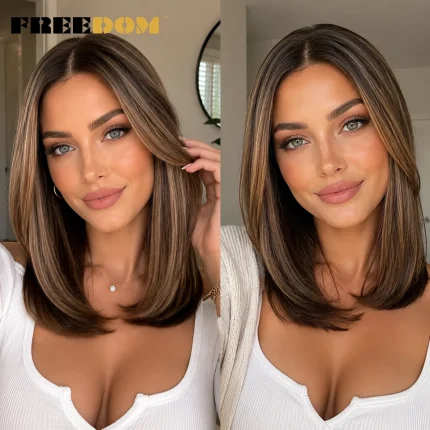 Peruca Cabelo Sintético Bob 13x4 Renda Franja Marrom e Loiro – Gondomar