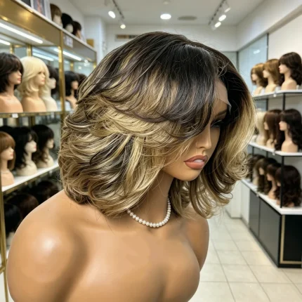 Peruca Bob Cabelo Humano Loiro com Mechas 5x5 200% – Covilhã