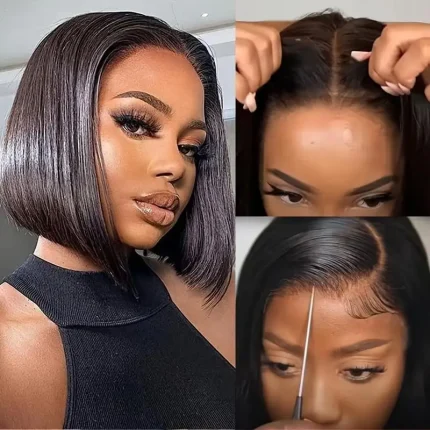 Peruca Bob Curta 5x5 HD Sem Cola, Cabelo Humano, Lisa – Vila Real