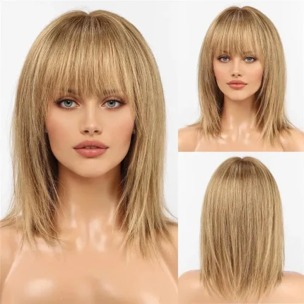Peruca Cabelo Humano 12" Franja Curta, Ombre Marrom Claro – Peso da Régua