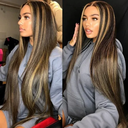 Peruca de Cabelo Humano Liso com Mechas e Renda HD 13x6 – Viseu