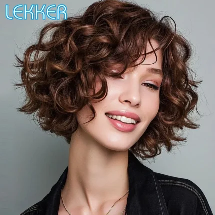 Peruca Bob Curta Cacheada Cabelo Humano Remy Marrom – Viseu