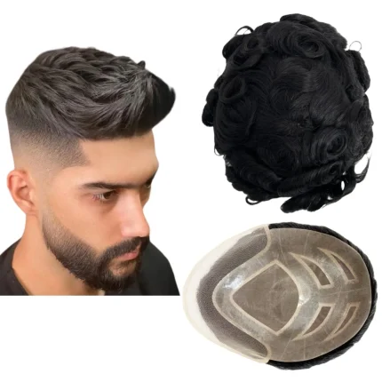 Prótese Capilar Masculina de Cabelo Humano Cacheado Ondulado – Viseu