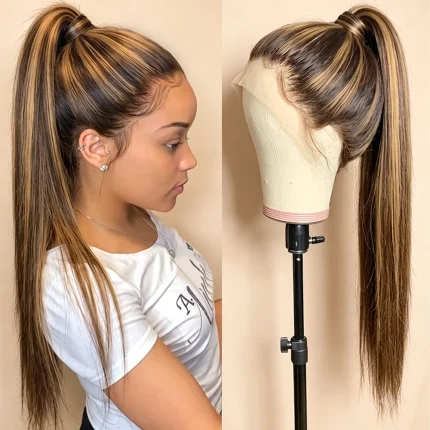 Peruca 360° de Cabelo Humano Liso com Mechas Ombré 30–40" – Sintra