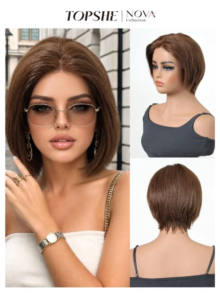 Peruca Bob Curta de Cabelo Humano Marrom Escuro – Faro