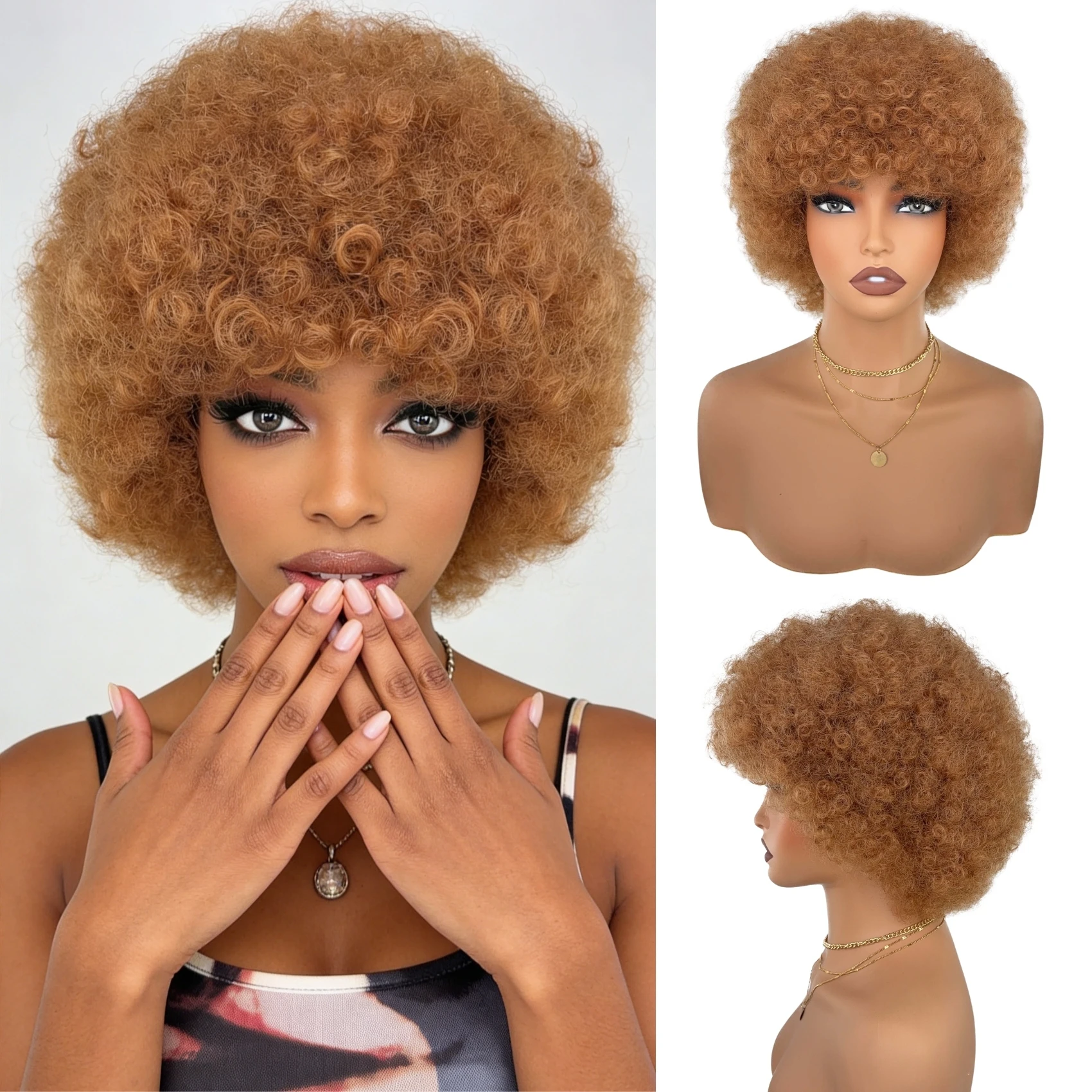 Peruca Afro Curta Feminina Cacheada Sintética Volumosa